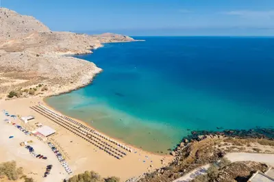 an aerial view of a beach and the ocean at La Casa Di Pietre 3 in Kiotari