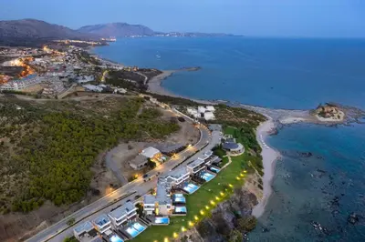 an aerial view of a beach and the ocean at Villa Kiotari Sun in Kiotari
