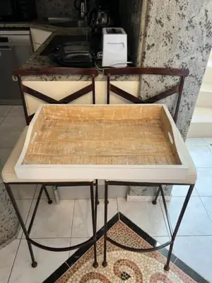 a table in a kitchen with a counter top at Luxury Villa Delfini in Líndos