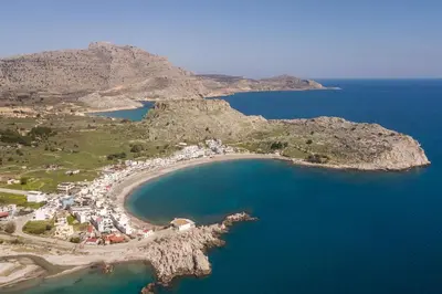 an aerial view of a small island in the ocean at Haraki Bay Loft (by haris) in Haraki